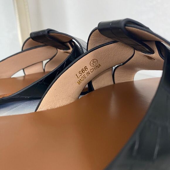 Prettylittlething PLT NEW Criss Cross Black Faux Croc Flat Sandals US 10 EU 41 - Picture 6 of 8